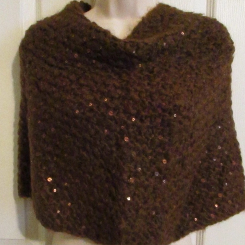 Brown Mohair and Sequin Women's Poncho Shrug
